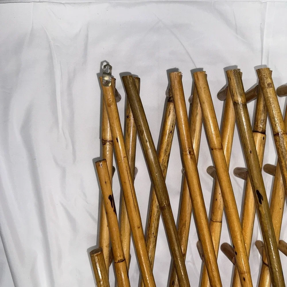 Vintage Bamboo 75 Pegs Wood Accordion Wall Peg Rack Hanging Display Large